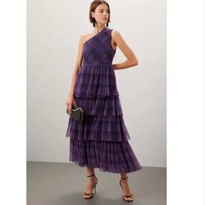 Hutch Xala Dress Floral Print Sleeveless One Shoulder Ruffle Maxi Gown Purple 12